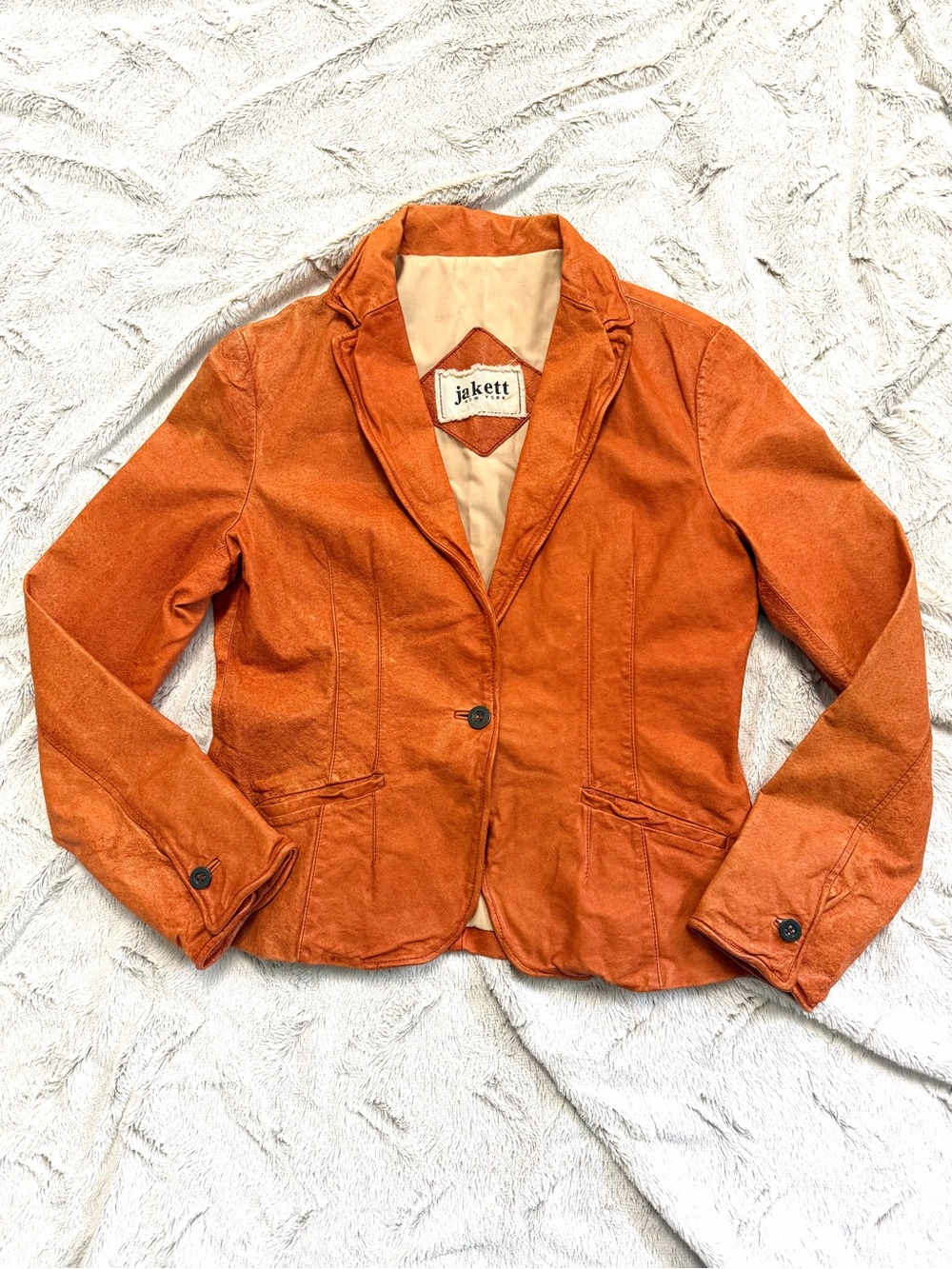 Jakett New York Rust Orange Genuine Leather Blazer Jacket Size L